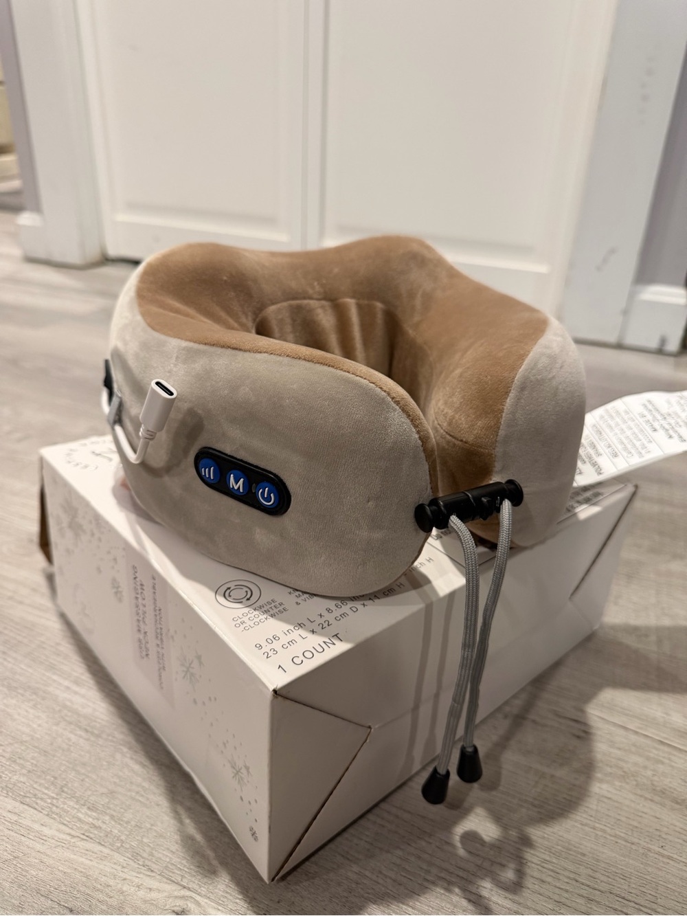 NEW Lifestyle by Focus USB Massaging Neck Pillow Gray & Brown